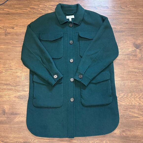 Nordstrom Emerald Green Wool Blend Shacket Coat Mid Length WMNS M Long Sleeve - Picture 1 of 11
